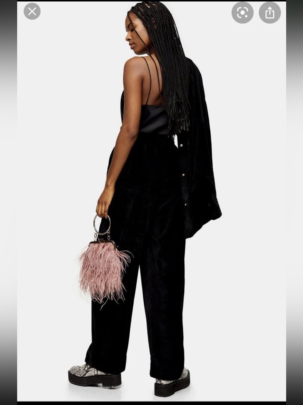 Topshop Herringbone Velvet Wide Leg Trousers, Blk, Size 12 US (fits like 14) - Picture 3 of 4